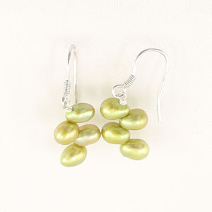 Sterling Silver Green Rice Pearl Earrings – Handcrafted Drop