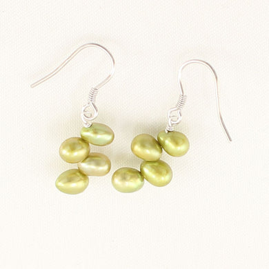 Sterling Silver Green Rice Pearl Earrings – Handcrafted Drop