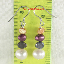 Load image into Gallery viewer, Sterling Silver Mixed Pearl Hook Earrings (Handcrafted 3-Piece Dangles)