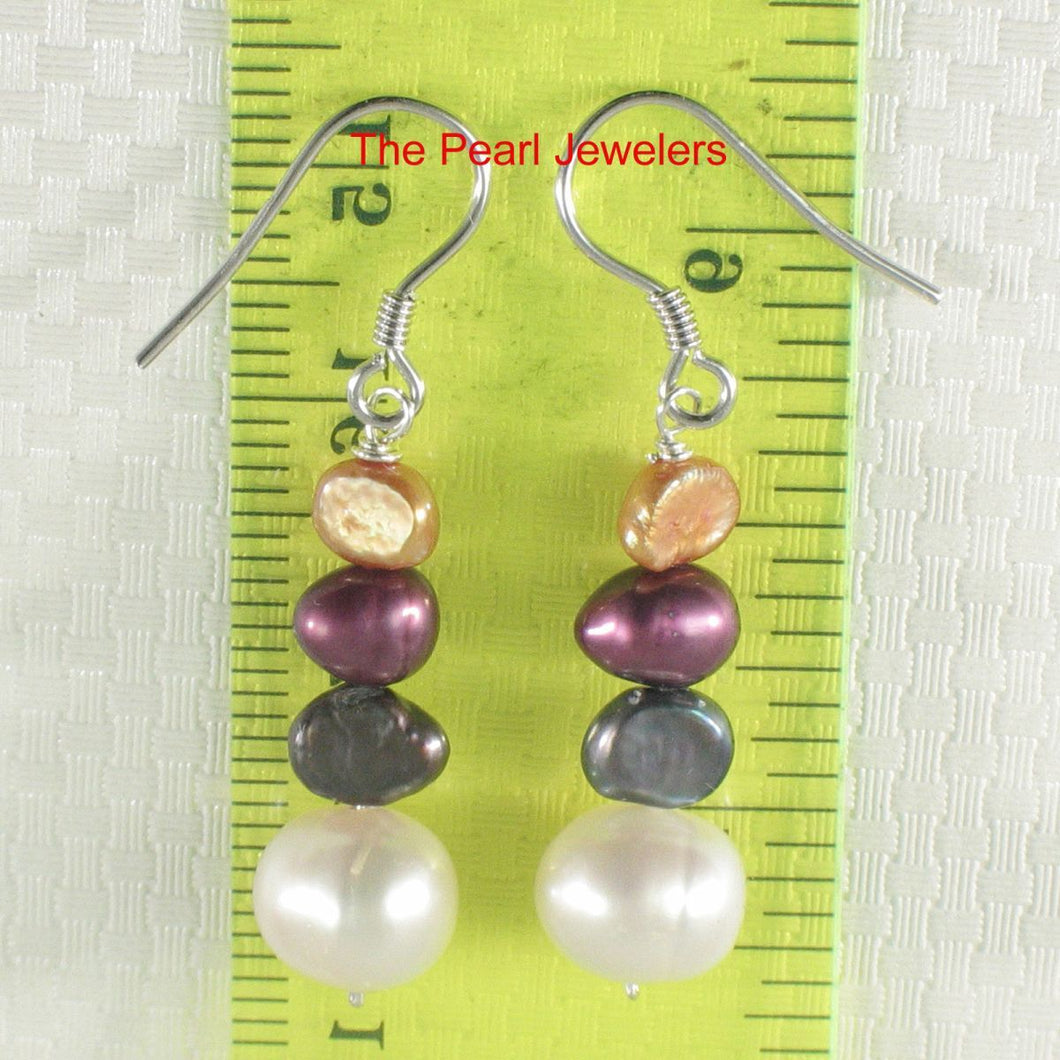 Sterling Silver Mixed Pearl Hook Earrings (Handcrafted 3-Piece Dangles)
