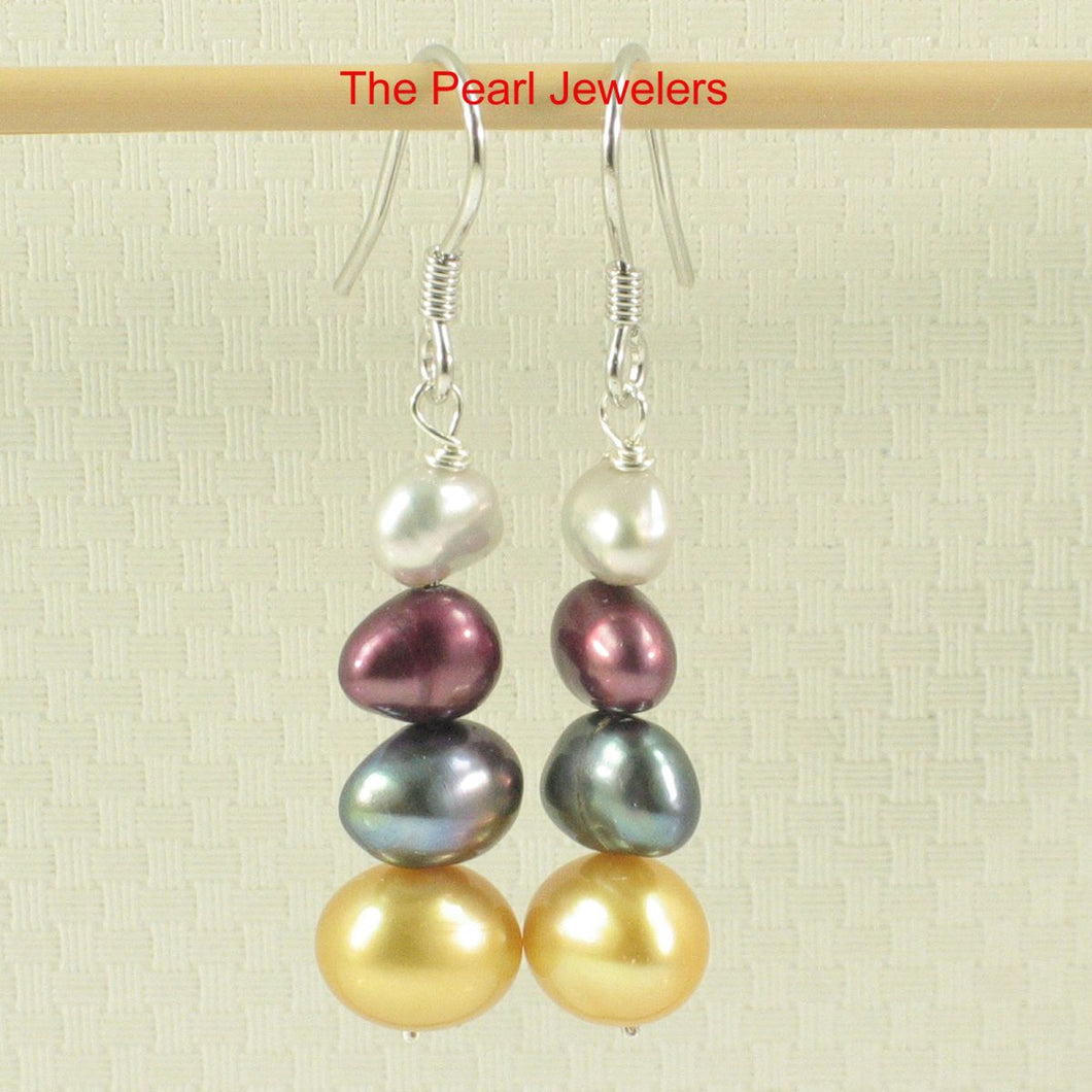 Sterling Silver Yellow Pearl Dangle Earrings – Handcrafted Trio Design