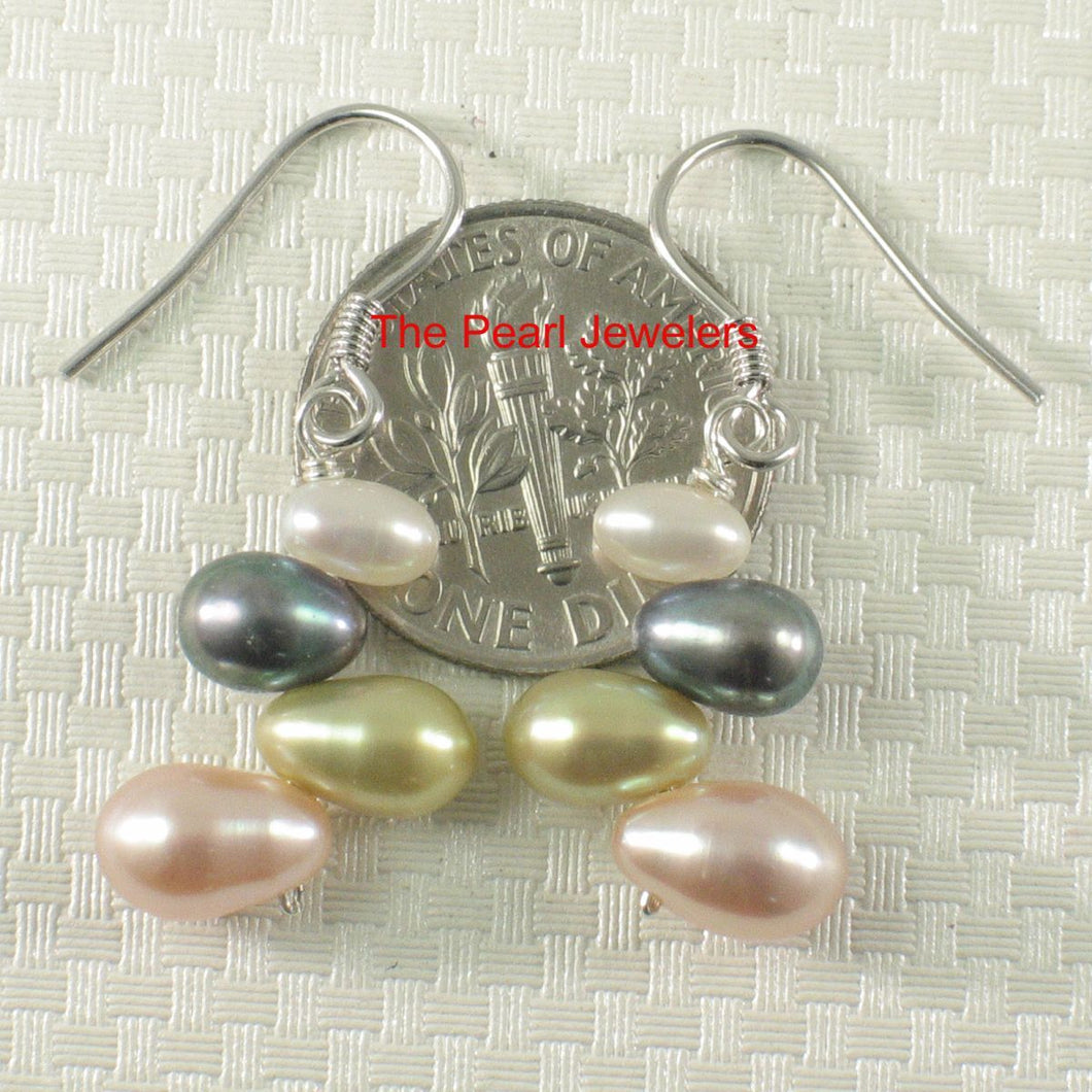 Sterling Silver Rainbow Rice Pearl Hook Earrings