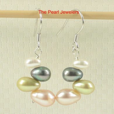 Sterling Silver Multicolor Rice Pearl Earrings – Pink Accent