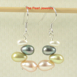 Sterling Silver Multicolor Rice Pearl Earrings – Pink Accent