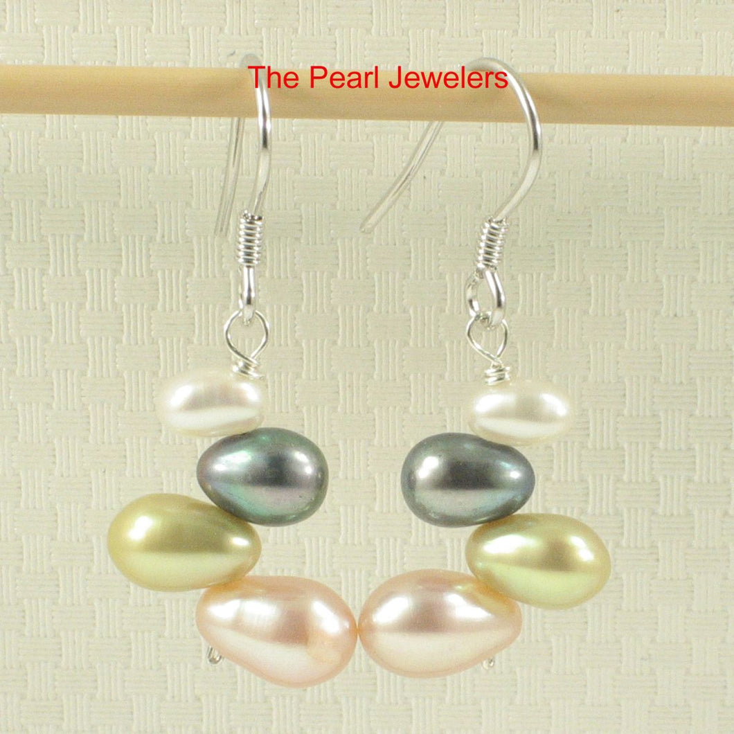 Sterling Silver Multicolor Rice Pearl Earrings – Pink Accent