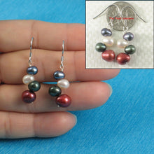 Load image into Gallery viewer, Sterling Silver Multicolor Rice Pearl Earrings – Purple Accent