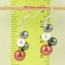 Load image into Gallery viewer, Sterling Silver Rainbow Rice Pearl Hook Earrings