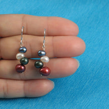 Load image into Gallery viewer, Sterling Silver Multicolor Rice Pearl Earrings – Purple Accent