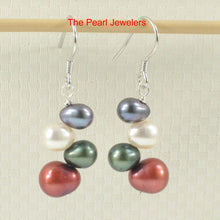 Load image into Gallery viewer, Sterling Silver Multicolor Rice Pearl Earrings – Purple Accent