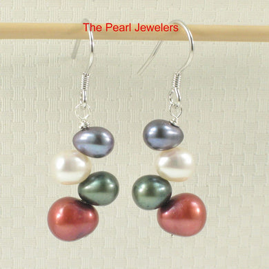 Sterling Silver Multicolor Rice Pearl Earrings – Purple Accent