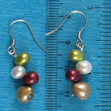 Load image into Gallery viewer, Sterling Silver Rainbow Pearl Hook Earrings – Chocolate Accent