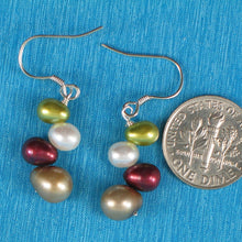 Load image into Gallery viewer, Sterling Silver Rainbow Pearl Hook Earrings – Chocolate Accent