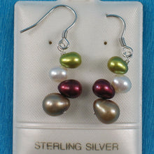Load image into Gallery viewer, Sterling Silver Rainbow Pearl Hook Earrings – Chocolate Accent