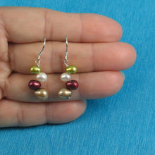 Load image into Gallery viewer, Sterling Silver Rainbow Pearl Hook Earrings – Chocolate Accent
