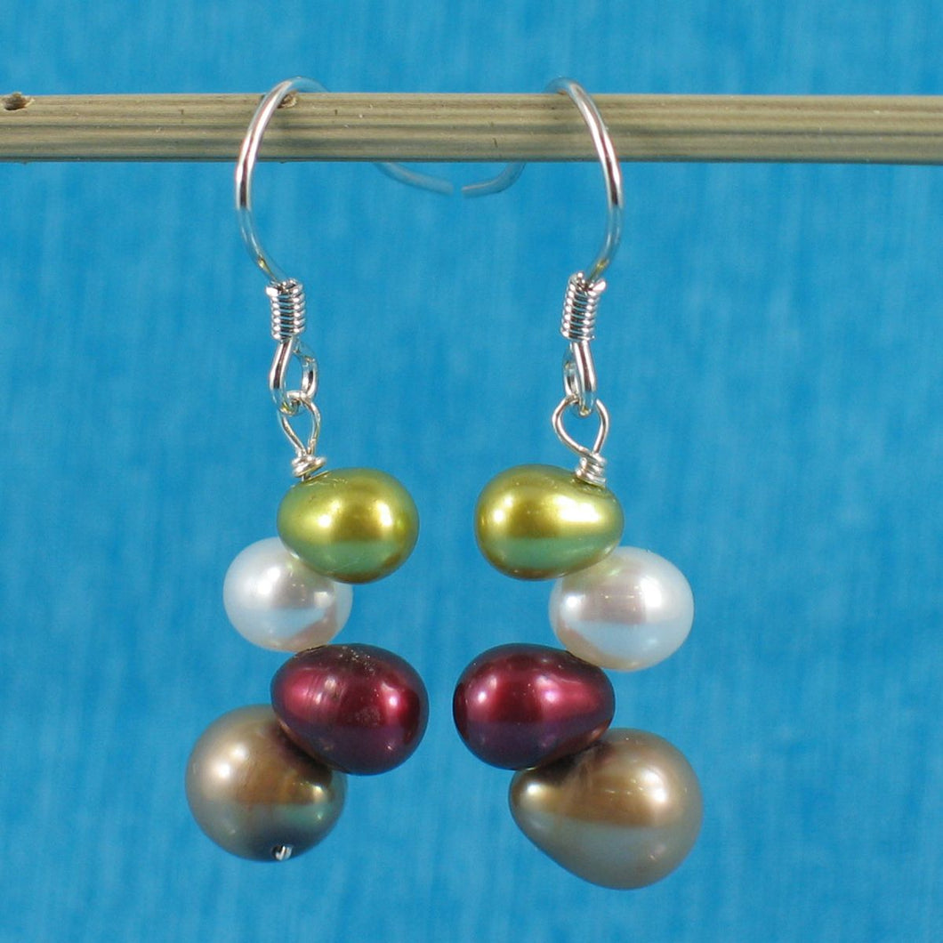 Sterling Silver Rainbow Pearl Hook Earrings – Chocolate Accent