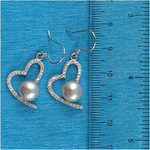 Load image into Gallery viewer, Sterling Silver Lavender Pearl CZ Heart Hook Earrings