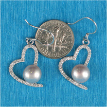 Load image into Gallery viewer, Sterling Silver Lavender Pearl CZ Heart Hook Earrings
