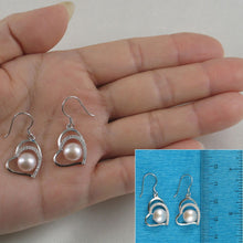 Load image into Gallery viewer, Sterling Silver Pink Pearl CZ Heart Hook Earrings