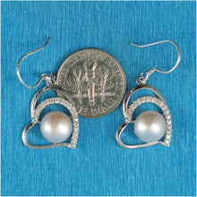 Load image into Gallery viewer, Sterling Silver Pink Pearl CZ Heart Hook Earrings