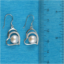 Load image into Gallery viewer, Sterling Silver Pink Pearl CZ Heart Hook Earrings