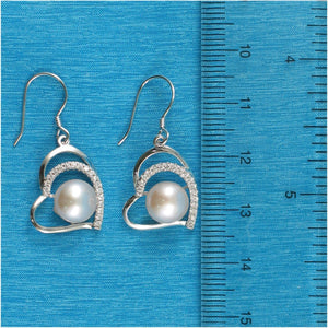 Sterling Silver Pink Pearl CZ Heart Hook Earrings
