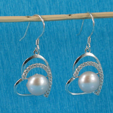 Load image into Gallery viewer, Sterling Silver Pink Pearl CZ Heart Hook Earrings