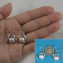 Load image into Gallery viewer, Sterling Silver White Pearl CZ Heart Hook Earrings