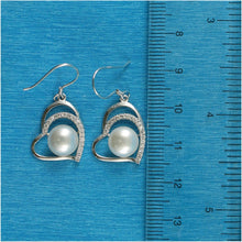 Load image into Gallery viewer, Sterling Silver White Pearl CZ Heart Hook Earrings