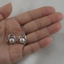 Load image into Gallery viewer, Sterling Silver White Pearl CZ Heart Hook Earrings
