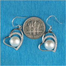 Load image into Gallery viewer, Sterling Silver White Pearl CZ Heart Hook Earrings