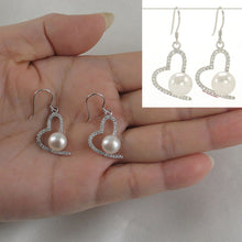 Load image into Gallery viewer, Sterling Silver White Pearl CZ Heart Hook Earrings