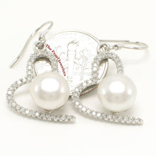 Load image into Gallery viewer, Sterling Silver White Pearl CZ Heart Hook Earrings