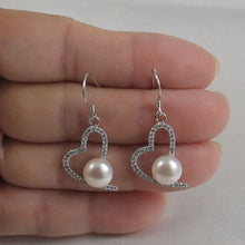 Load image into Gallery viewer, Sterling Silver White Pearl CZ Heart Hook Earrings