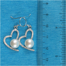 Load image into Gallery viewer, Sterling Silver White Pearl CZ Heart Hook Earrings