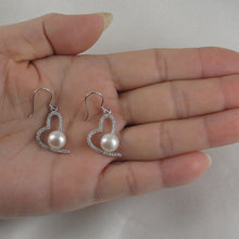 Load image into Gallery viewer, Sterling Silver White Pearl CZ Heart Hook Earrings