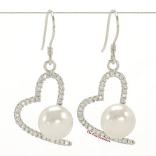 Load image into Gallery viewer, Sterling Silver White Pearl CZ Heart Hook Earrings