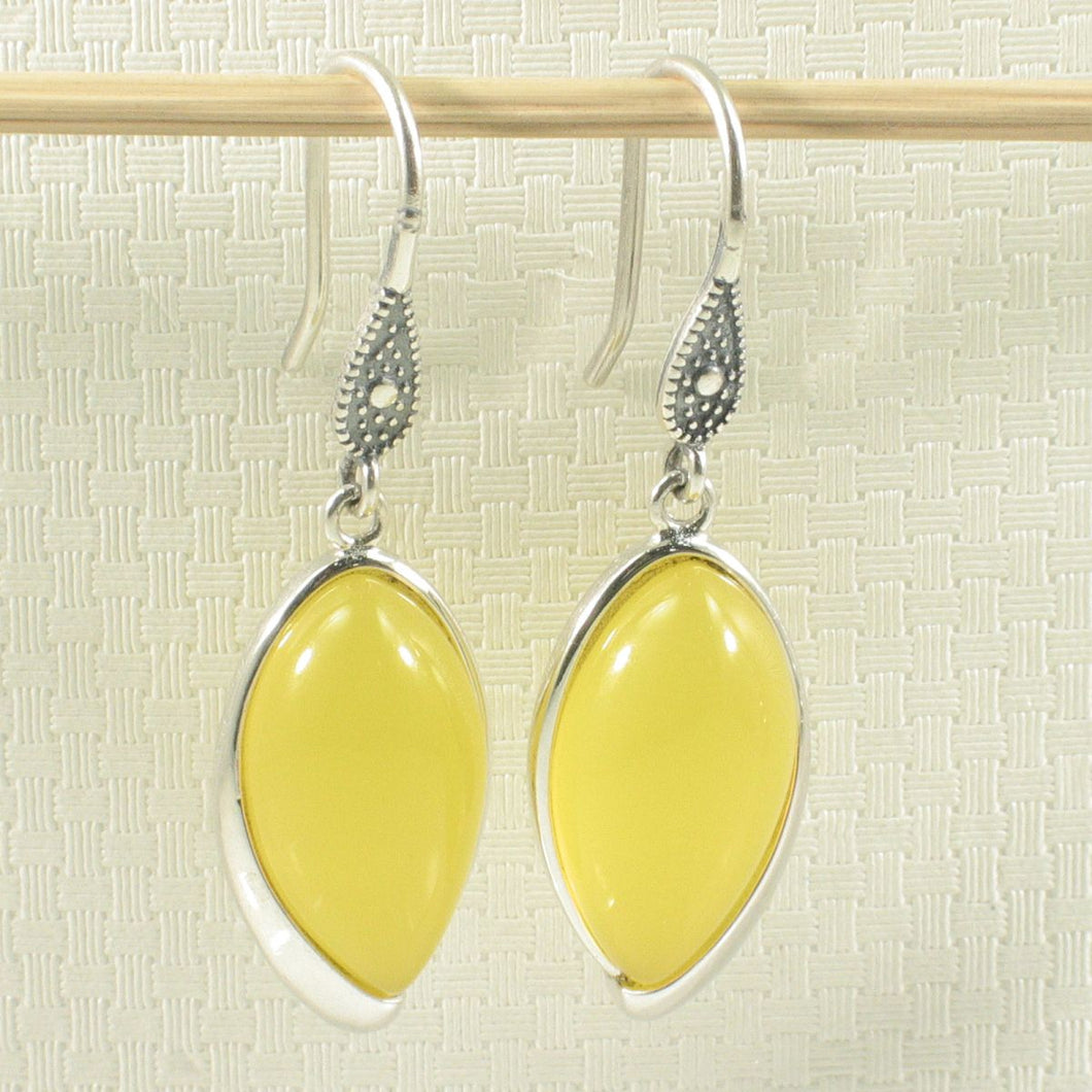 Sterling Silver Honey Agate Marquise Hook Earrings