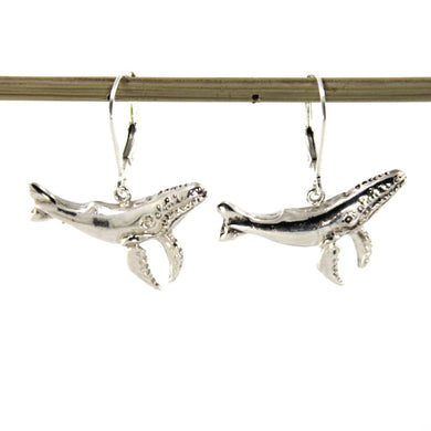 Sterling Silver Humpback Whale Leverback Earrings (Mismatched Pair)