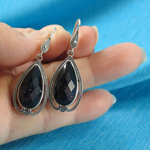 Load image into Gallery viewer, Sterling Silver Blue Sandstone Pear Hook Earrings (Larger)