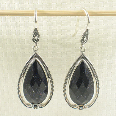 Sterling Silver Blue Sandstone Pear Hook Earrings (Larger)