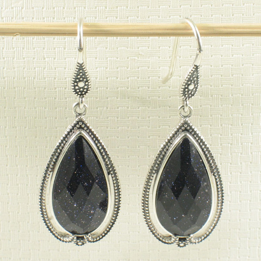 Sterling Silver Blue Sandstone Pear Hook Earrings (Larger)