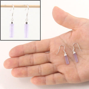 Sterling Silver Lavender Jade Tube Fish Hook Dangle Earrings