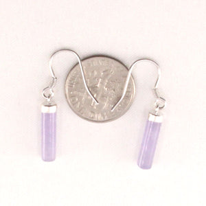 Sterling Silver Lavender Jade Tube Fish Hook Dangle Earrings