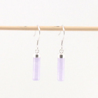 Sterling Silver Lavender Jade Tube Fish Hook Dangle Earrings