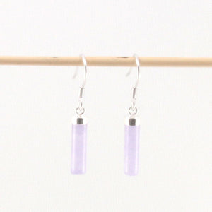 Sterling Silver Lavender Jade Tube Fish Hook Dangle Earrings