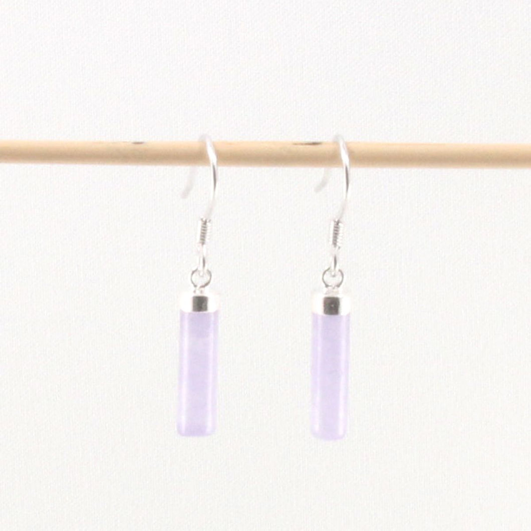 Sterling Silver Lavender Jade Tube Fish Hook Dangle Earrings