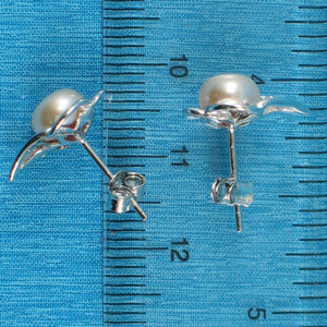 Sterling Silver Pale Lavender Pearl & CZ Stud Earrings