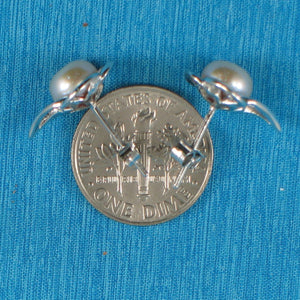 Sterling Silver Pale Lavender Pearl & CZ Stud Earrings