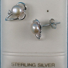 Load image into Gallery viewer, Sterling Silver Cultured Pearl &amp; CZ Stud Earrings (White, Black, Pink)