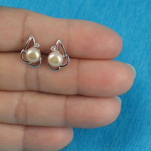 Sterling Silver Pale Lavender Pearl & CZ Stud Earrings